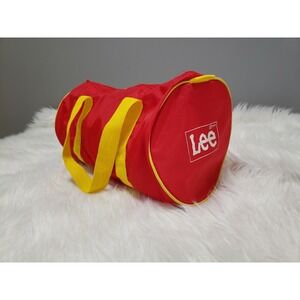 VINTAGE RETRO Lee Jeans Brand Red Nylon Zippered Gym Duffle Tote Bag 80s WORKOUT